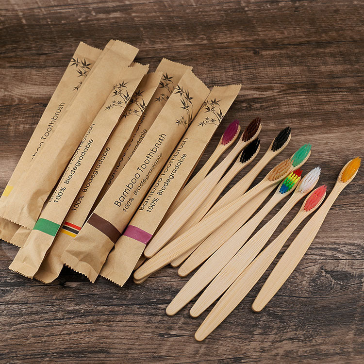 Natural bamboo toothbrush with soft bristles
