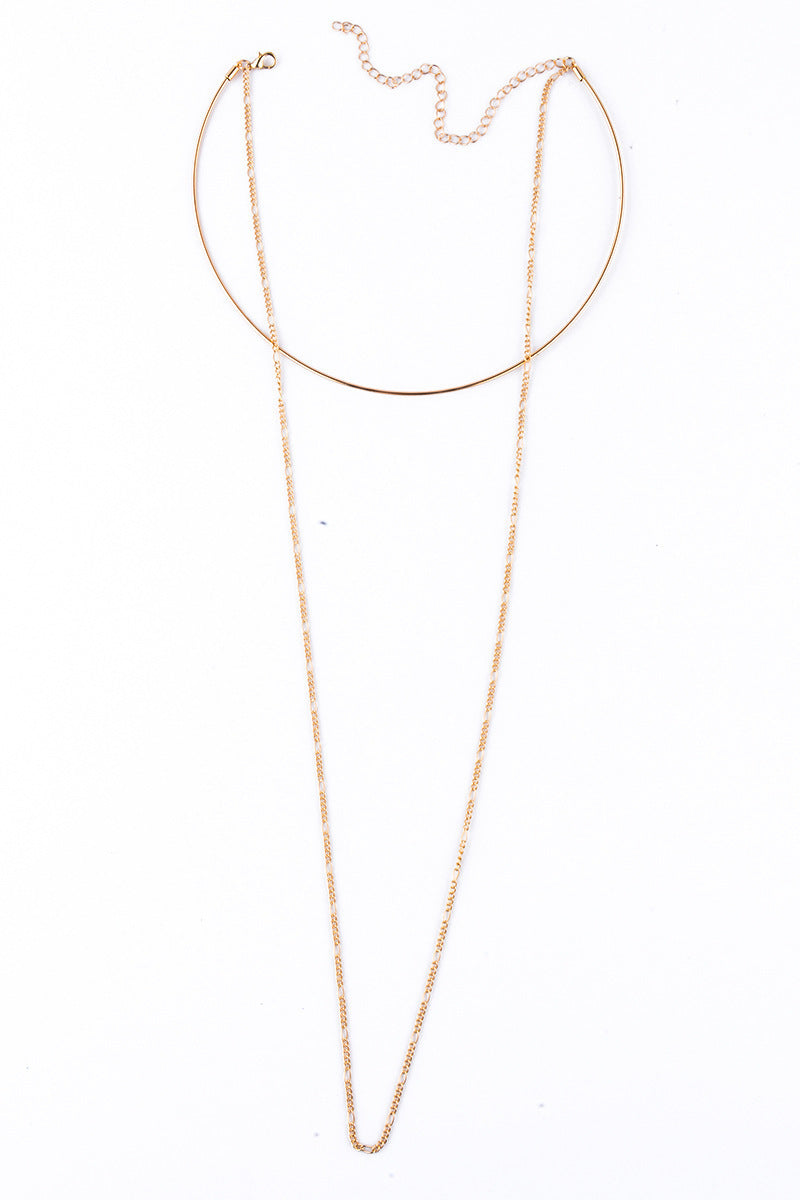 Double Necklace in Gold Color – Fixed Necklace with Long Chain