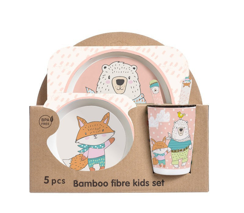 5-piece children's set in bamboo material with fun patterns