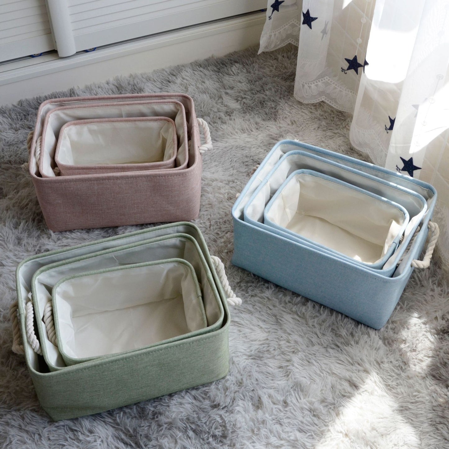 Cotton and linen storage basket