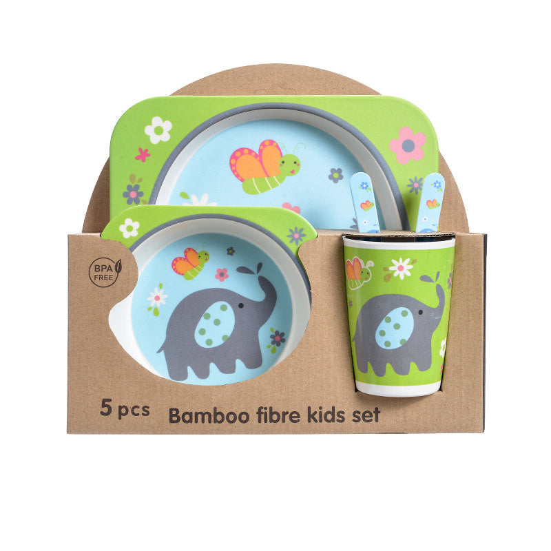 5-piece children's set in bamboo material with fun patterns