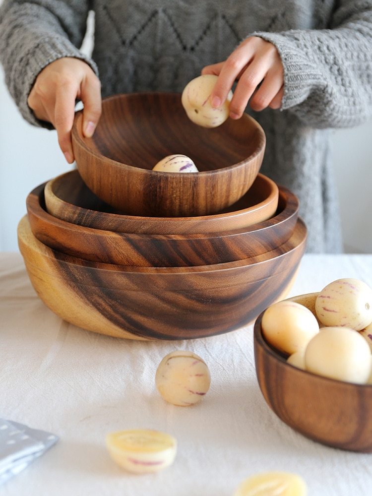 Handmade wooden bowl in Japanese design for elegant serving