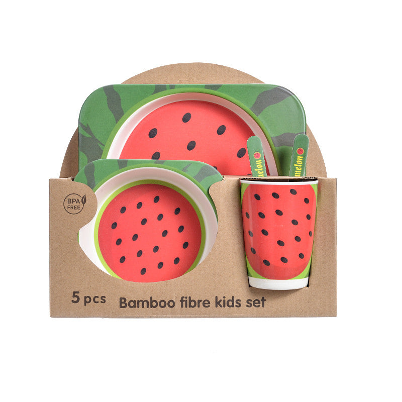5-piece children's set in bamboo material with fun patterns