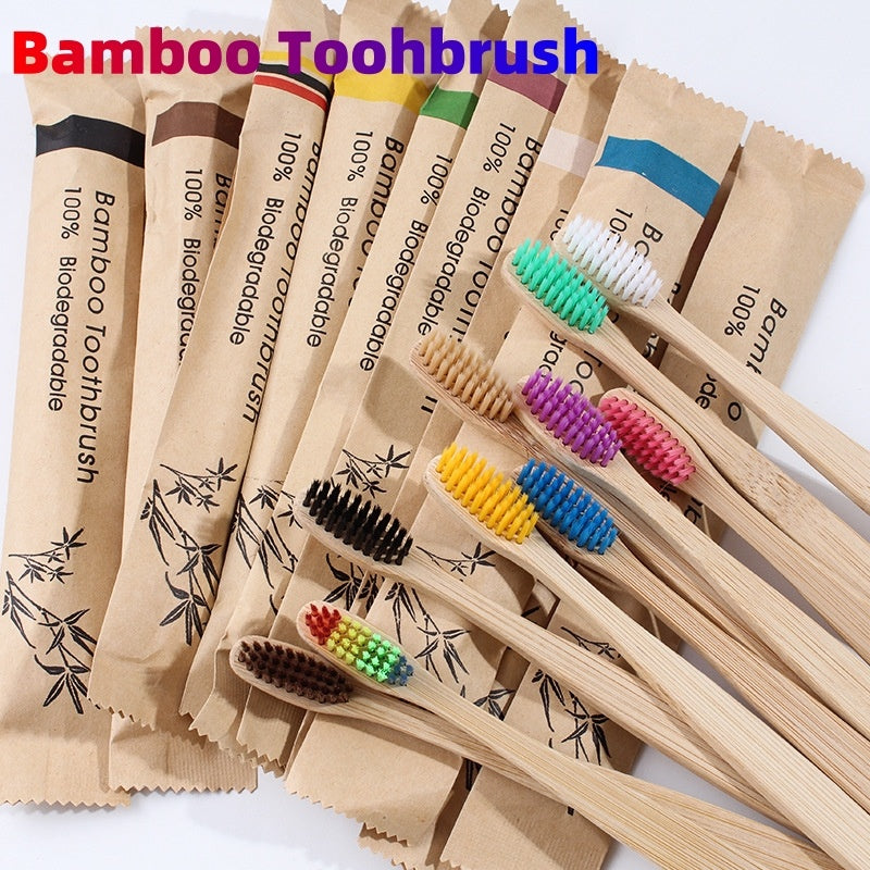Natural bamboo toothbrush with soft bristles