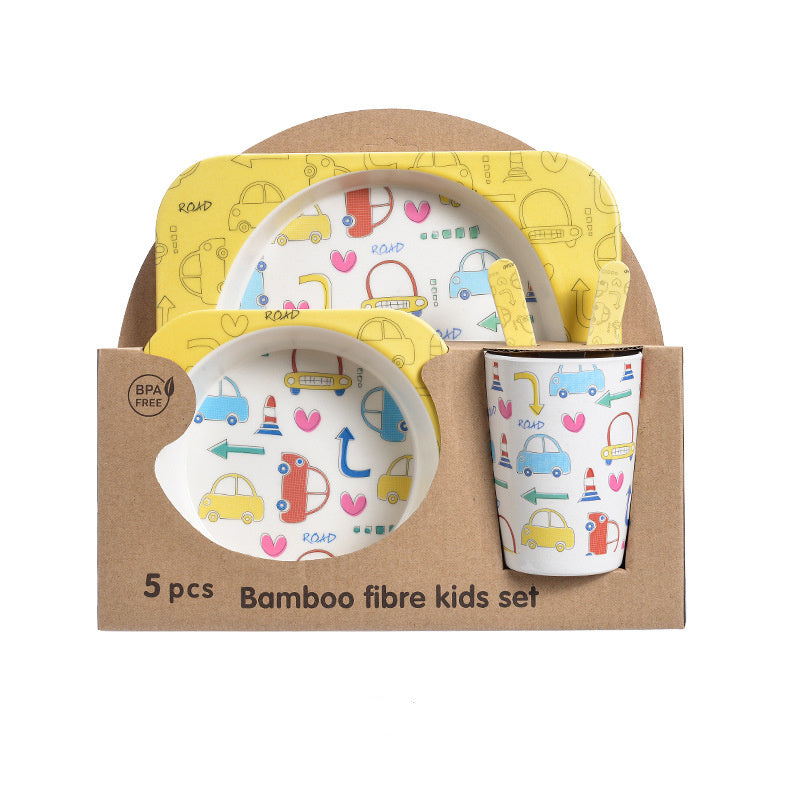 5-piece children's set in bamboo material with fun patterns