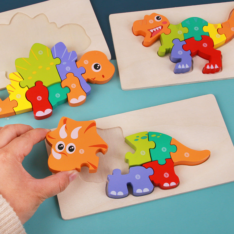 Dinoäventyr: Tredimensionellt Montessori-pussel i trä för små forskare!