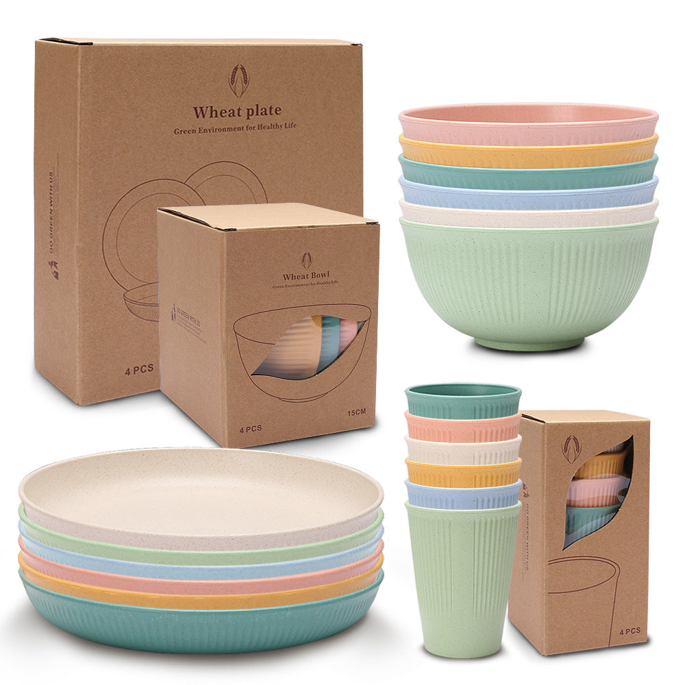 Wheat plate set in colorful design - 18 pieces