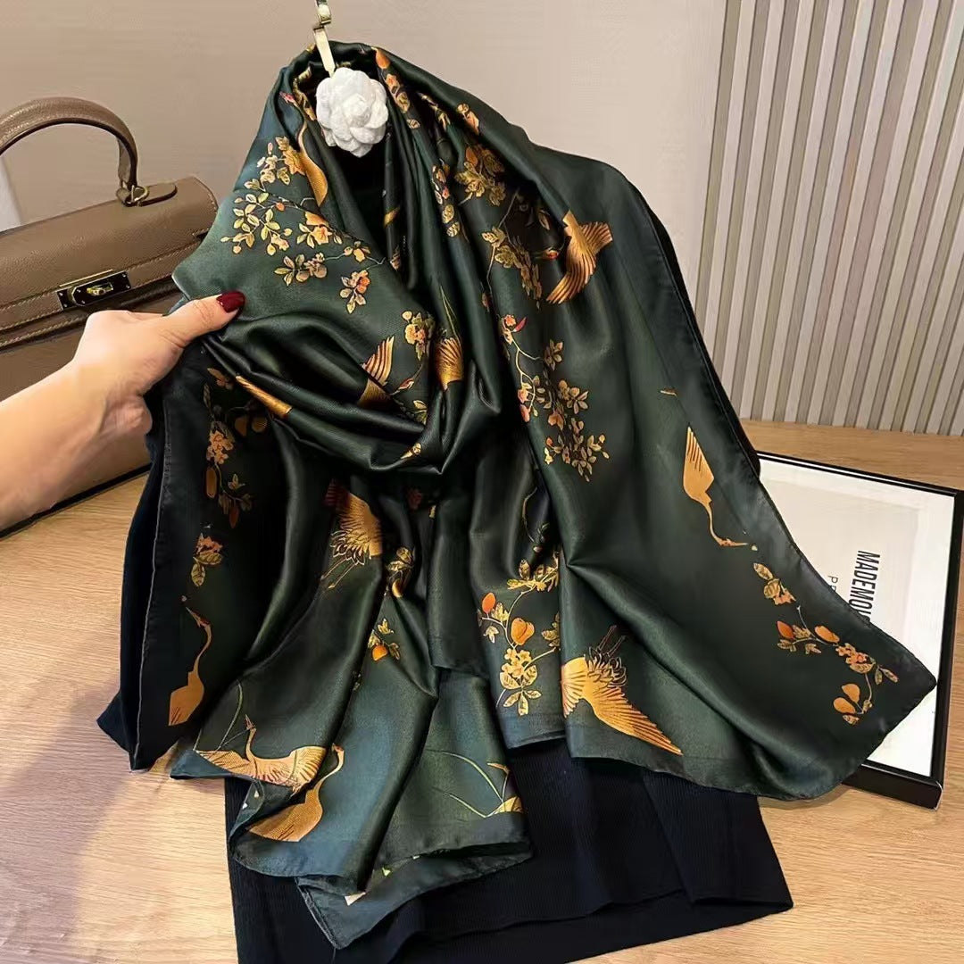 Xiang Yun Satin Long Korean Fashion Printed Scarf