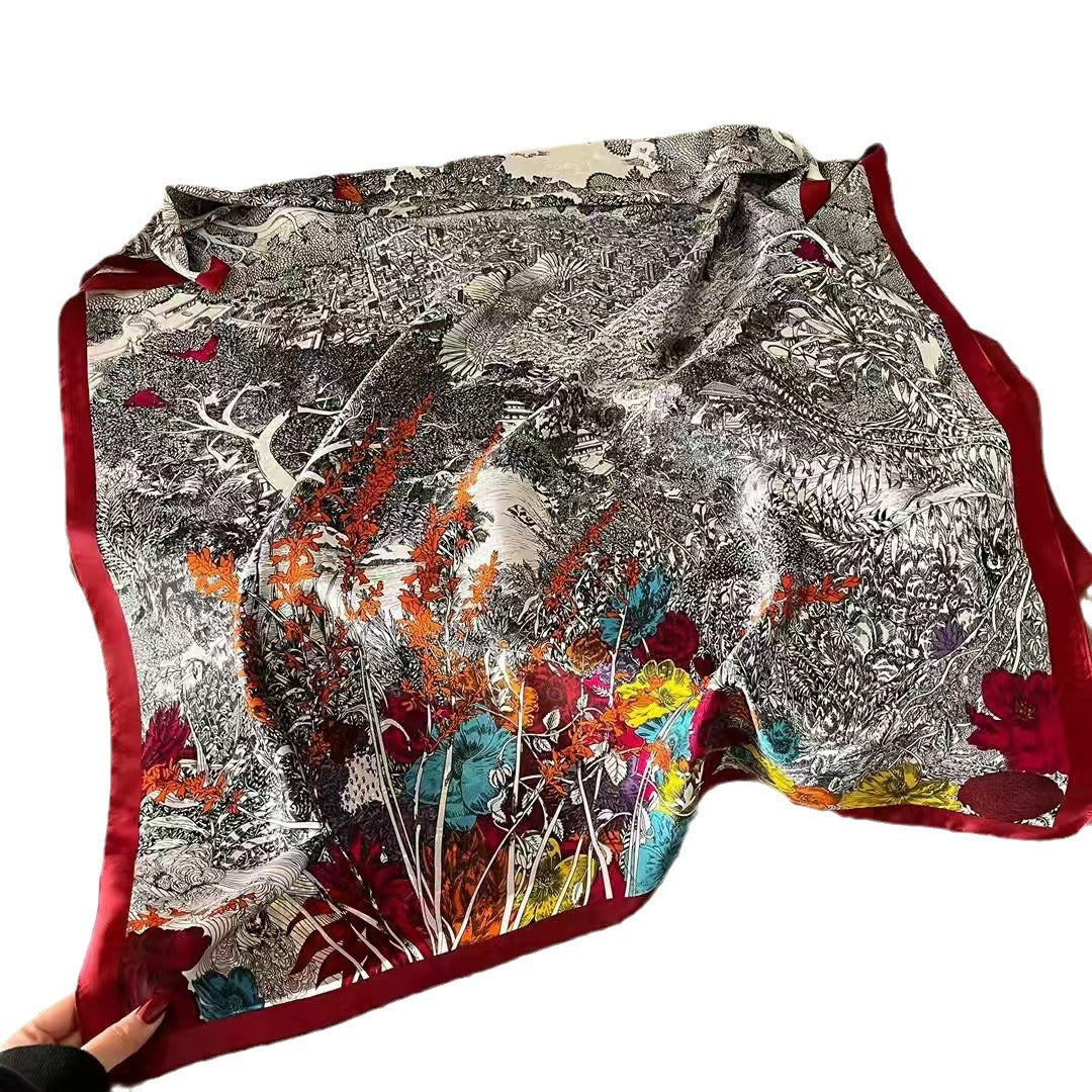 Xiang Yun Satin Long Korean Fashion Printed Scarf