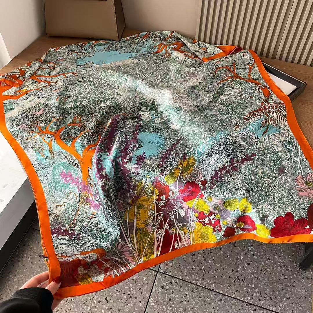 Xiang Yun Satin Long Korean Fashion Printed Scarf