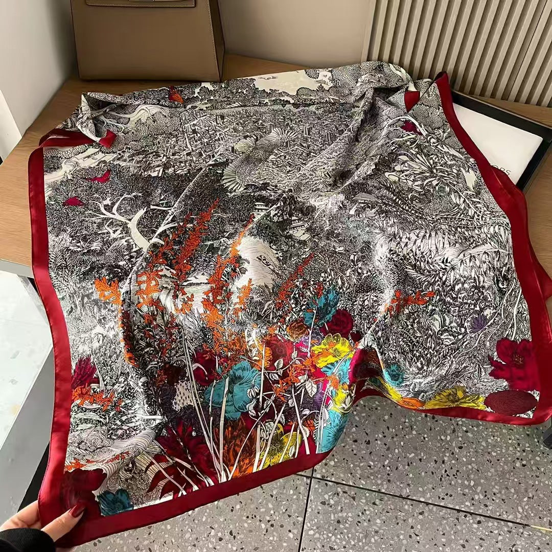 Xiang Yun Satin Long Korean Fashion Printed Scarf