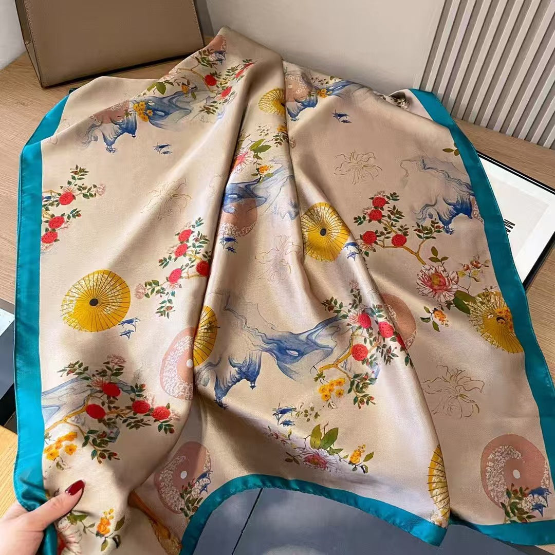 Xiang Yun Satin Long Korean Fashion Printed Scarf