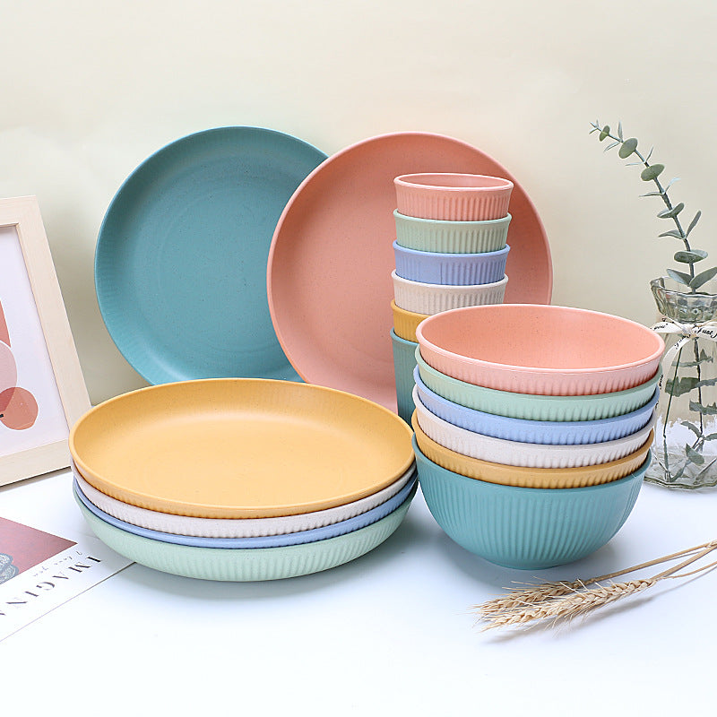 Wheat plate set in colorful design - 18 pieces