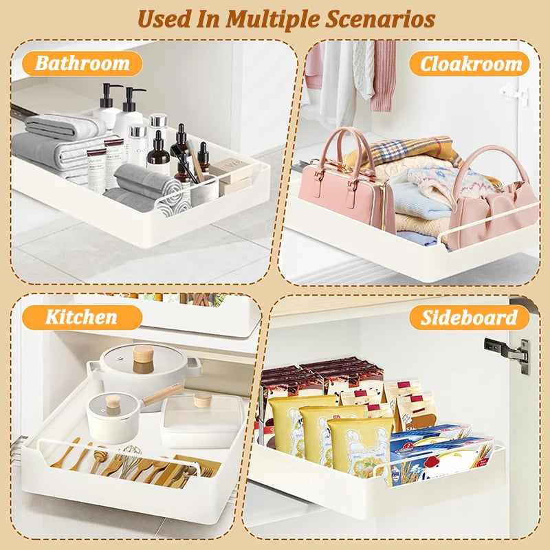Pull-out cabinet storage drawer with slide rail – Perfect for kitchens and bathrooms
