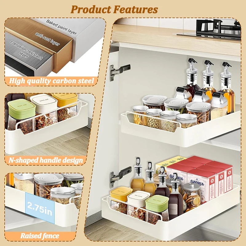 Pull-out cabinet storage drawer with slide rail – Perfect for kitchens and bathrooms