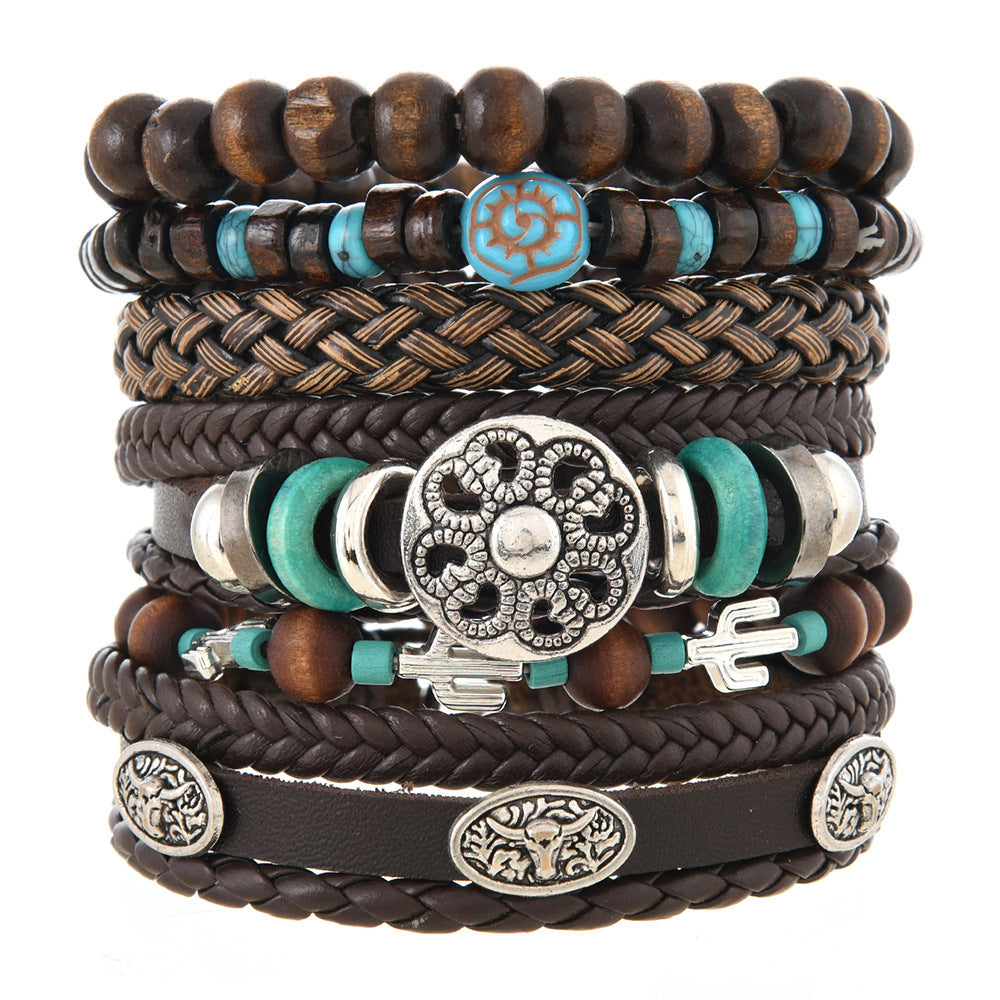 Trendigt Handvävt Armband Set – Retro unisex-design i läder & metall