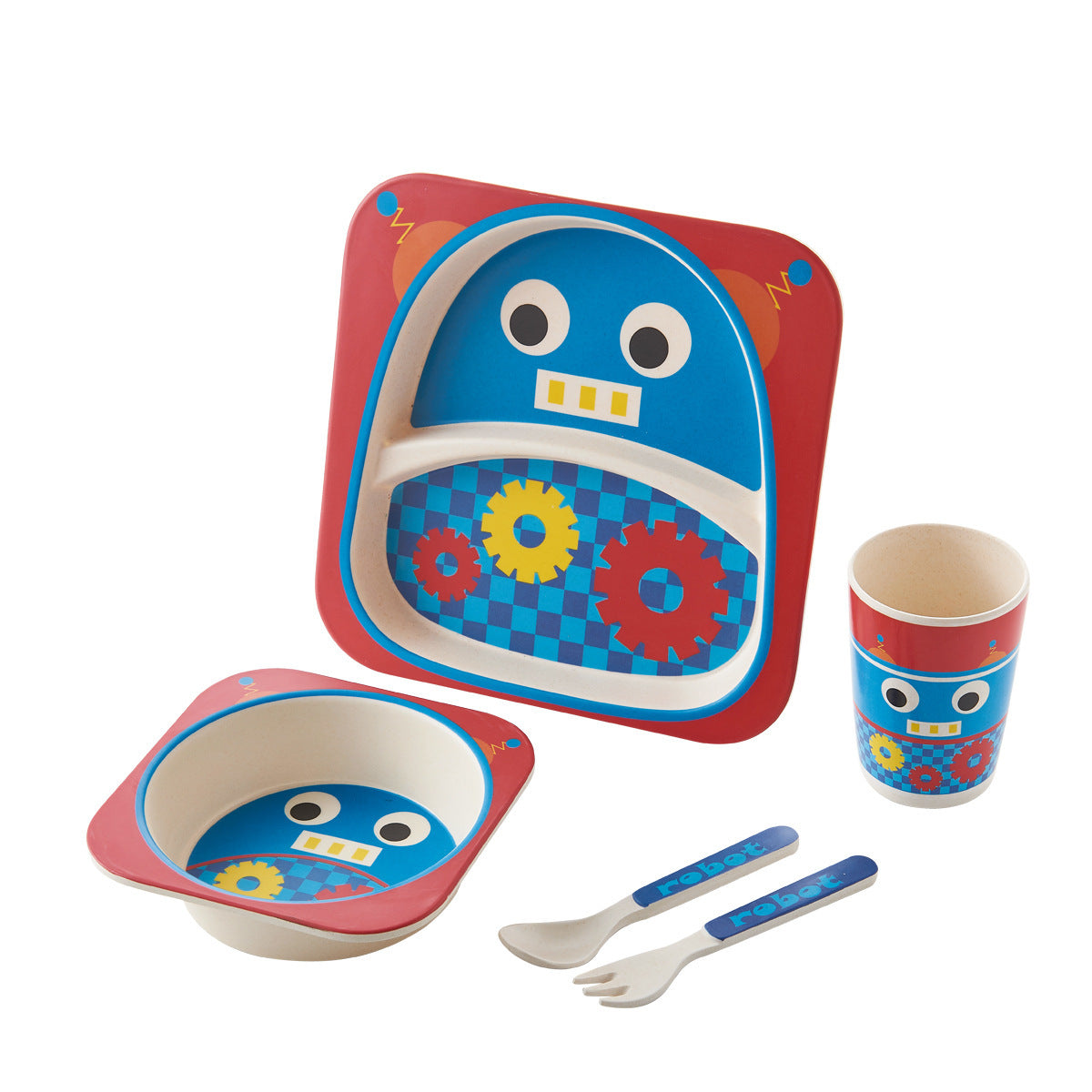 5-piece children's set in bamboo material with fun patterns