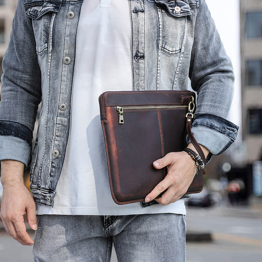 Luxury retro computer bag in brown leather
