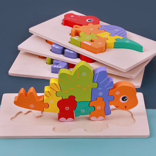 Dinoäventyr: Tredimensionellt Montessori-pussel i trä för små forskare!