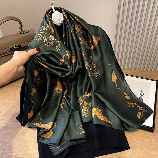 Xiang Yun Satin Long Korean Fashion Printed Scarf